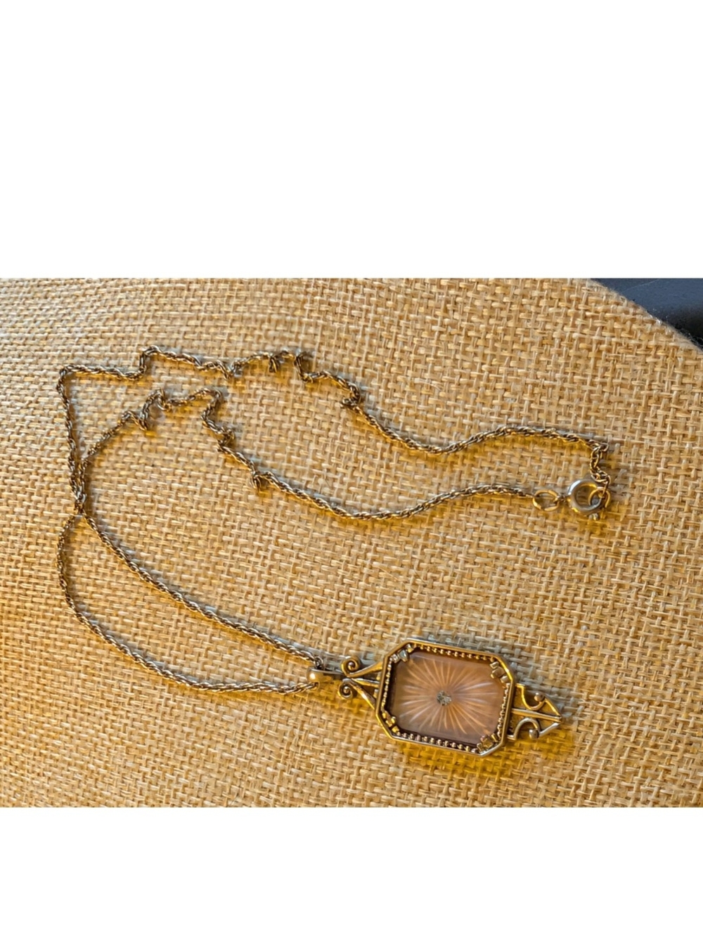 Vintage 1977 Avon "Frostlight" Pink Camphor Glass Pendant Necklace